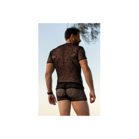 T-shirt noir sexy filet irrégulier fétichiste 